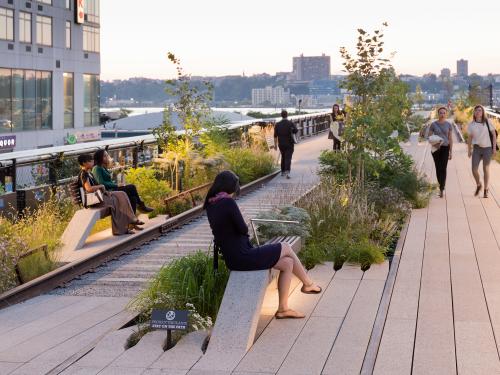 People sitting on benches